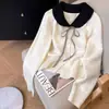 Cárdigan estilo coreano, suéter elegante y dulce, nuevo modelo primavera y otoño 2026, top de punto con cuello de muñeca y pajarita para mujer