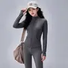 Conjunto de Dos Piezas para Mujer de Primavera y Otoño para Fitness Yoga, Top de Manga Larga con Cremallera y Cuello Alto, Pantalones de Yoga Ajustados de Cintura Alta, Conjunto Deportivo para Mujer