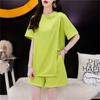 Traje casual deportivo holgado para hermana gorda 2024 verano estilo coreano top de manga corta pantalones cortos de pierna ancha traje de dos piezas mujer