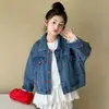 Jaqueta Jeans Infantil Menina Peixe Vermelho Outono 2026 Novo Estilo para Meninas Mais Velhas Jaqueta de Gola Reversível Início do Outono Top Roupa Pai e Filho
