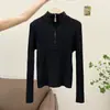 Tricô Feminino com Zíper Meio e Gola Alta Outono/Inverno Design de Camada Interna Suéter Canelado Camada Base Top de Gola Alta