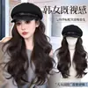 Boina de Outono e Inverno Peruca Integrada Cabelo Longo Cacheado Simulação Natural Versátil Emagrecimento Facial Elegante Chapéu Peruca Integrado