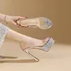 Sandalias transparentes sexys versátiles para mujer para usar con faldas, nuevo modelo de verano, tacón ultra alto de 12 cm, plataforma impermeable, zapatos de tacón de aguja para mujer