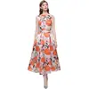 Ropa de mujer transfronteriza: Vestido sin mangas de alta gama estilo francés con estampado, corte tridimensional de comercio exterior, ceñidor de cintura, vestido línea A para mujer