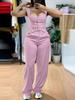 Traje de Calça Larga Casual com Colete Elegante de Alça Curto e Justo para Comércio Exterior Feminino Europeu e Americano 2025