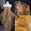 Tejido de organza de alta densidad de dos colores, malla degradada, brillo translúcido, caída, falda esponjosa, tejido para diseñador de ropa