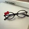 Subcultura Celebridad de Internet Espejo Lindo con Decoración de Lazo Gato Negro con Marco Estampado de Leopardo Gafas para Estilismo Sin Maquillaje Modernas