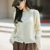 Suéter de Felpa Elegante Europeo y Americano Otoño/Invierno 2026 para Mujer, Color Sólido, Moderno, Sencillo, Versátil, Cárdigan de Punto de Lana Holgado