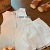Roupa Infantil Ningli para Meninas Moda Celebridade da Internet Verão Novo Conjunto Roupa de Verão Infantil Colete de Renda Vazada Conjunto de Shorts