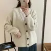 Cardigan Tricotado Vintage com Decote V Torcido Outono e Inverno Novo Solto Preguiçoso Estilo Coreano Emagrecedor Versátil Macio Aconchegante Jaqueta Suéter