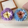 Goma para el pelo de tela estilo coreano con bloques de color de hortensias y bordes rizados, doble capa rosa-azul-amarillo, accesorio de alta gama para el cabello para mujer