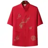 Traje Tang de Verano de Manga Corta Estilo Chino para Hombres de Mediana Edad y Mayores Atuendo de Abuelo Tai Chi Hanfu Ropa para Personas Mayores Atuendo de Verano para Papá