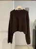 KEKEZOON Grueso Suave Otoño/Invierno Estilo Coreano Versátil Cuello Redondo Color Sólido Manga Larga Corto Suéter de Punto para Mujer 9295