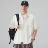 Camisa de Lino de Manga Corta con Cuello de Lino para Hombre Xintang, Estilo Americano Holgada Sencilla Casual