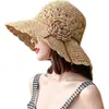 Sombrero de Paja para Mujer, Sombrero de Playa de Verano con Flores, Plegable, Protección Solar, Ala Ancha, Sombrero de Sol para Vacaciones en la Costa, Sombrero de Sol Tejido