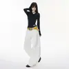 Calça Jeans Sickle Cor de Café Estilo Americano para Mulheres, Lançamento Verão 2026 Cintura Alta Cobre o Quadril Modeladora Perna Larga Calça Banana