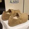 Sapatos estilo Birkenstock de Couro Bovino com Cobertura Total para Mulheres, com Adição de Lã e Forro Espessado para Aquecimento, Aumento de Altura Oculto, Sapatos de Encaixar Loafers e Mocassins