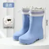 Botas de Lluvia de Moda Transfronterizas para Mujer, Impermeables hasta la Pantorrilla con Cordón, Ropa Exterior Versátil, Zapatos para el Agua Versátiles, Grosor, Cómodos, Antideslizantes, Zapatos de Goma para Cocina para Mujer