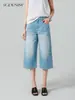 Jeans de Cintura Alta 7/8 Estilo Japonês Relaxado para Mulheres, Calças Retas Petite, Caimento Solto, Azul Claro, Versátil, Tamanho 26, Novo Estilo de Verão