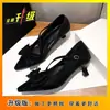 Sapatos Mary Jane Retrô Franceses Bico Fino com Laço para Mulheres com Salto Bloco, Novidade Versátil Verão 2025 Salto Alto Estilo Chanel