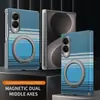 Adequado para Capa de Celular Samsung Zfold8, Anti-Queda Magnético Suction Center Axis Anel de PU Suporte, Capa Protetora iPhone Duo