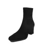 Botines ajustados de gamuza para mujer, botines cortos elásticos, nuevas botas de tacón alto grueso de punta cuadrada estilo coreano para otoño/invierno, botas elásticas, botines sencillos, talla 40