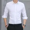 Camisa de Manga Larga de Color Sólido, Corte Formal de Negocios, Comercio Exterior Transfronterizo, Lujo Ligero, Antiarrugas, Transpirable, Camisa de Traje Retro