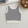 2026 Nuevo Chaleco de Punto Rayado de Algodón Puro para Bebé Estilo Coreano Bloque de Color Simple Cuello Redondo Chaleco para Bebé Niños y Niñas Ropa Infantil