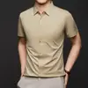 Camisa Masculina de Verão Sem Costura de Manga Curta Casual Top Masculino Fino Sem Passar Cor Sólida