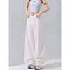 Pantalones casuales de verano de moda para mujer, jeans de cintura alta que estilizan y alargan la figura, pantalones blancos de pierna ancha con bordado de flores pequeñas