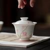 Barro de Jade Porcelana Blanca Pintado a Mano Magnolia Orquídea Color Bajo Esmalte Tazón de Dos Tapas Cerámica Kung Fu Juego de Té Taza de Té Hogar Té Individual