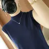 Chaleco de punto base de manga corta para primavera y otoño, adelgazante, de cuello semi-alto, versátil, ajustado, con temperamento, para interior y exterior