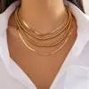 Colar Europeu e Americano Transfronteiriço Estilo Hip-Hop Corrente de Cobra Lisa com Contas Conjunto Corrente de Metal Geométrica Corrente para Clavícula