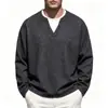 Camiseta Pulôver Casual Masculina de Manga Longa com Gola Redonda Texturizada, Estilo Europeu e Americano, Caimento Solto, Falso Duas Peças, 2026