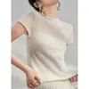 Nuevo Estilo Primavera y Verano 2026 Tejido de Punto Fino Ligeramente Transparente Camiseta Interior Casual Camisa con Borde Enrollado Protección Solar Top para Mujer