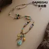 Colar original estilo étnico com borla de lápis-lazúli, luxo leve, corrente longa artesanal para suéter para mulheres, em estoque para atacado