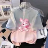 Camiseta de Verano para Niñas con Estampado Degradado, Manga Corta para Niños Estilo Coreano Holgada con Estampado Versátil Tendencia
