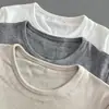 Diseño cosido, suave y cómodo, estilo casual y relajado, camiseta de manga larga para mujer, cuello redondo, color liso, versátil, adelgazante y se puede usar como capa base