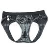 Ropa interior sexy para hombre transfronteriza con glúteos expuestos, bóxer de imitación de cuero de cintura baja, ropa interior sexy de cuero patentado hueca de rendimiento europea y americana