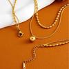 Moda europea y americana colgante de cuentas redondas apiladas de doble capa acero titanio no se desvanece temperamento retro joyería viento frío collar clavícula
