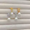 Pendientes de Plata de Ley 925 Chapados en Cobre Dorado con Diseño Hueco y Tachuelas de Diamante, con Colgantes de Perla, Pendientes Versátiles y Accesorios para Orejas, Nueva Moda Europea y Americana