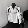 Sudadera tipo polo con media cremallera estilo americano para hombre, nuevo modelo de otoño con estampado de letras, mangas caídas, camiseta de manga larga moderna