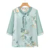 Roupas de Verão para Idosos, Conjuntos Femininos, Novas Camisas Chinesas de Manga Curta para Avós, Roupas de Senhora Idosa, Conjunto Solto de Duas Peças Estilo Mãe