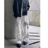 Jeans Blancos Teñidos Tie-dye Estilo Americano para Hombre Pierna Recta Sueltos Multibolsillos Diseño de Pantalón de Trapeador Pantalones de Trabajo para Pareja