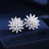 Pendientes de aguja de plata s925 de lujo ligero de alta gama elegantes que combinan con todo, circonita brillante tridimensional de doble capa giratoria de girasol