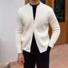 Suéter Cardigan Novo Outono/Inverno 2026 Retrô Americano Casual Zíper Duplo Gola V Malha Jaqueta Masculina Cor Sólida