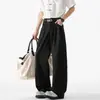 Pantalones casuales rectos de color liso de talla grande estilo americano para verano, pantalones anchos de pierna larga versátiles para hombre