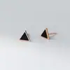Brincos Triangulares de Resina Preta Estilo Japonês e Coreano Moda Simples e Únicos em Prata de Lei S925 Nalan G3188