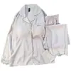 Pijama de casa para niñas de jacquard de seda de hielo suave, conjunto de dos piezas de manga larga, cómodo y simple, adecuado para el hogar y se puede usar afuera