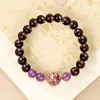 Pulseira de Cristal Amethyst Blonde Natural, Madeira de Rosewood com Folha Pequena, Pulseira de Contas de Ágata Vermelha do Sul, Pulseira de Contas com Laca de Transferência